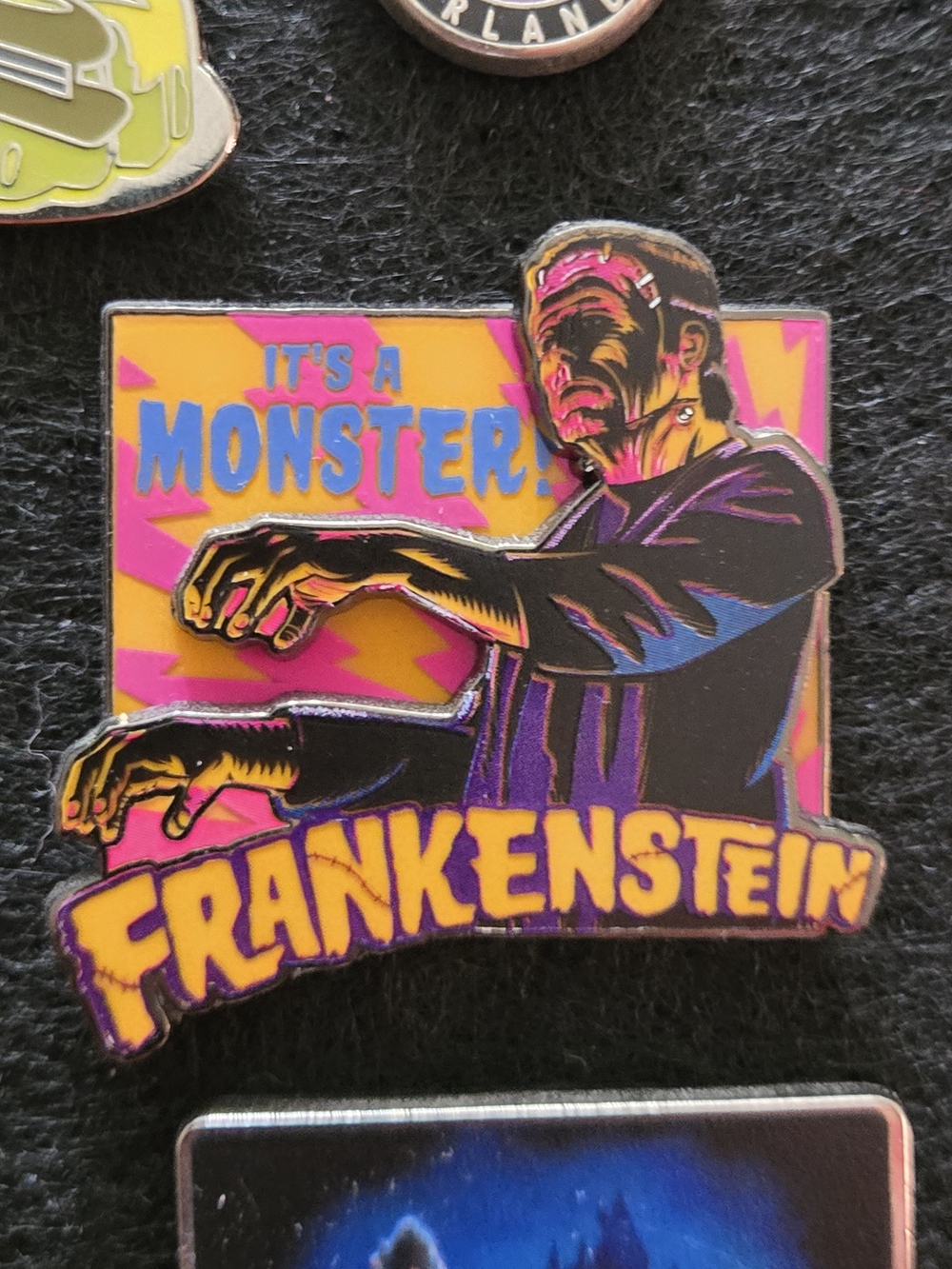Frankenstein Enamel Pin — Yellow & Pink Monster Design